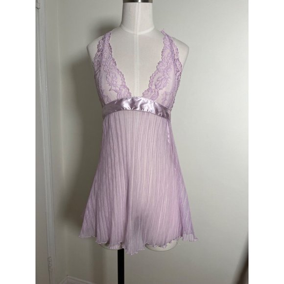 RAMPAGE Lavender Purple Sheer Babydoll Lingerie Halter Camisole Tank Sz M Medium - Picture 8 of 16